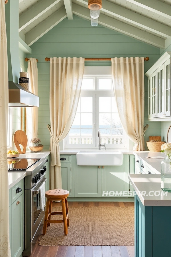 Flowing Ocean Curtains and Bamboo in Surf Kitchen