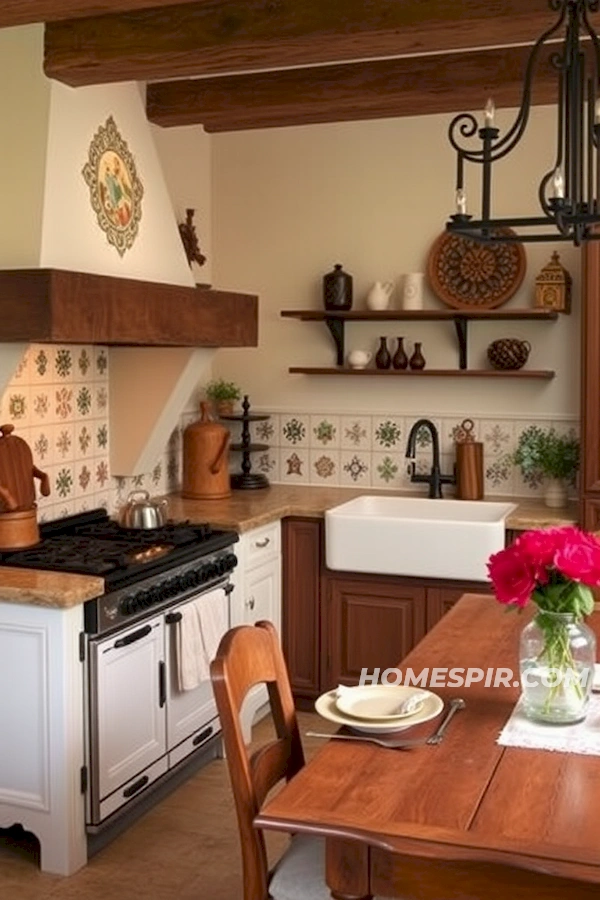 French Kitchen with Artisan Hand Painted Tiles