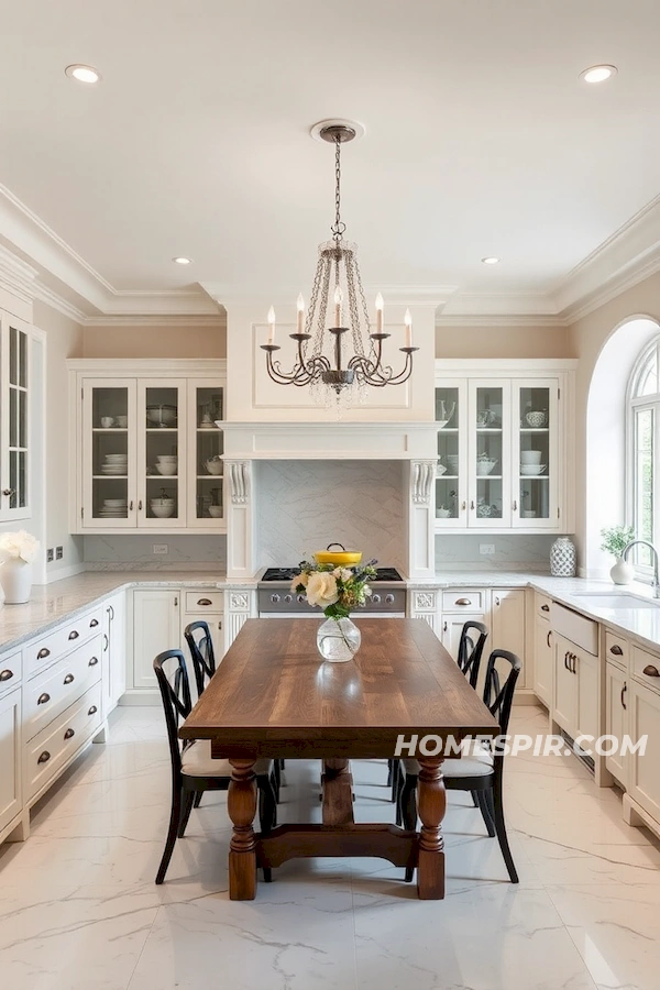 French Kitchen with Central Elegant Chandelier