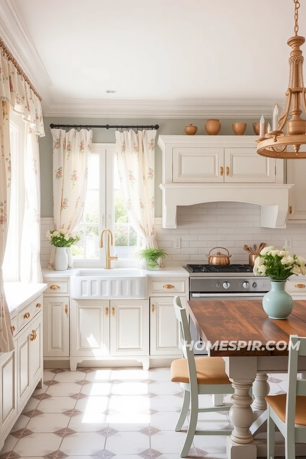 French Kitchen with Gold Accented Cabinets