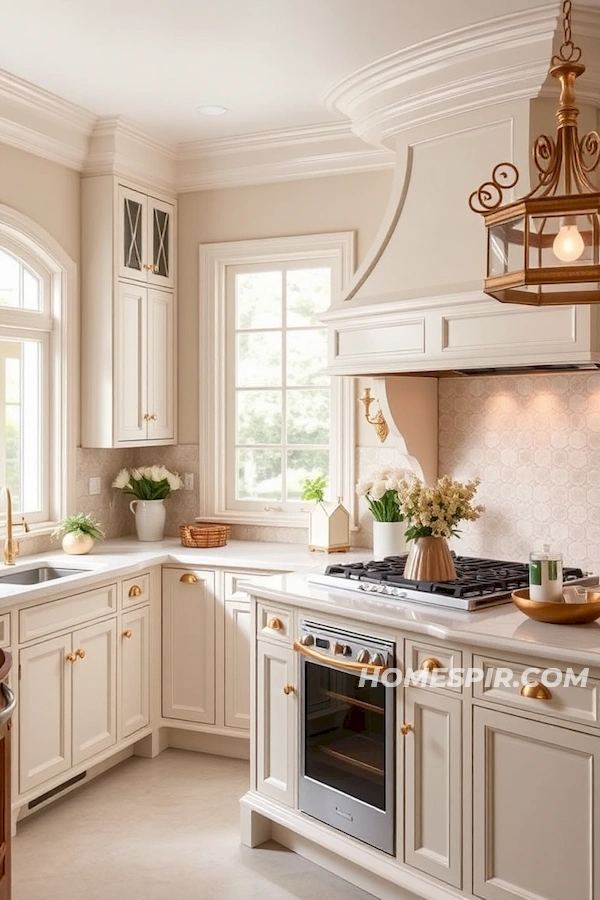 French Kitchen with Gold and Natural Light