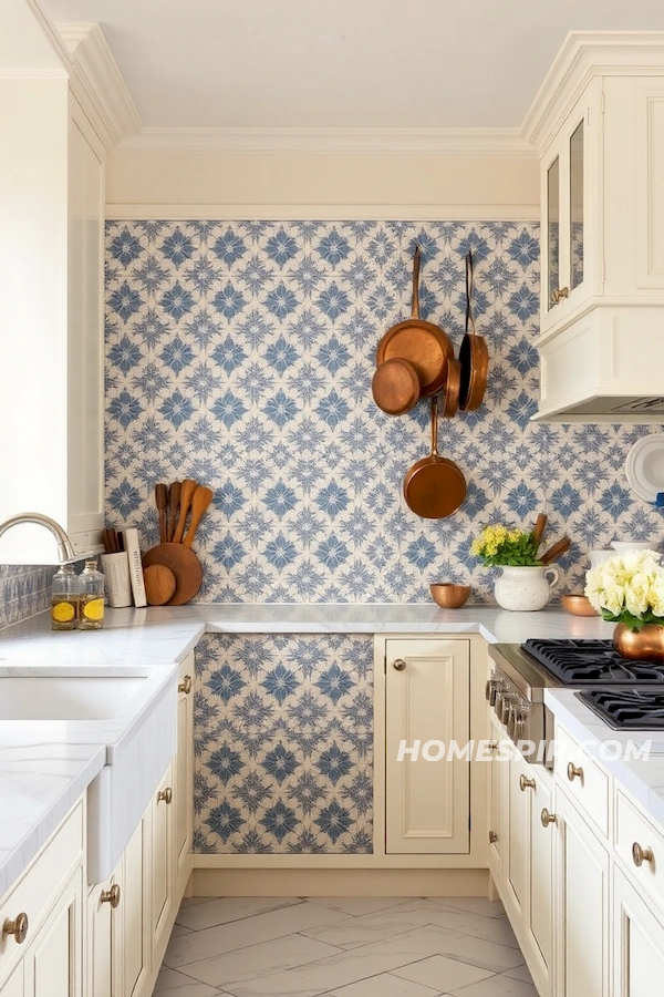 French Kitchen with Hand-Painted Tile Decor