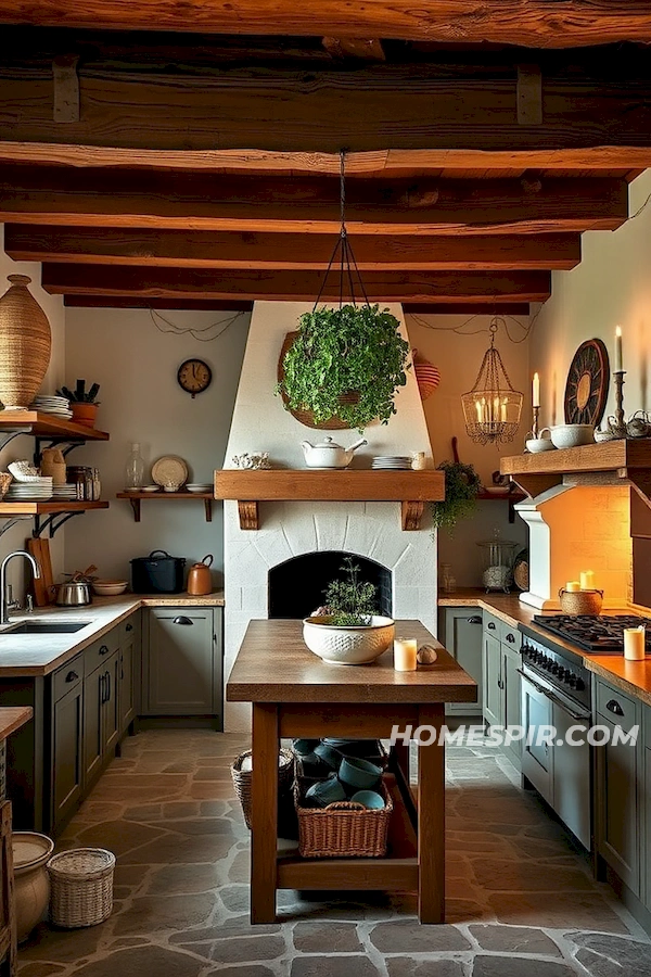 French Rustic Kitchen with Wooden Beams