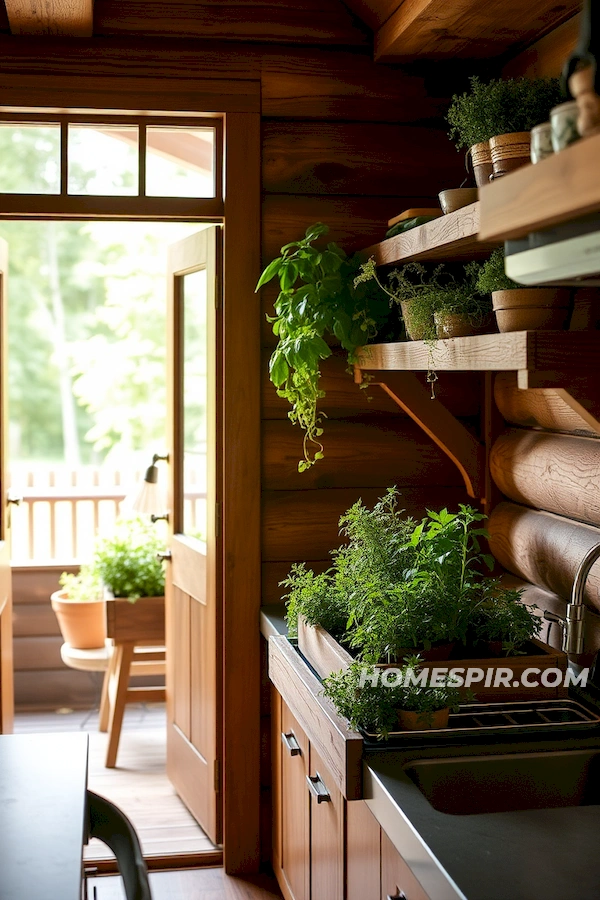 Fresh Herbs Integrate with Log Kitchen Space