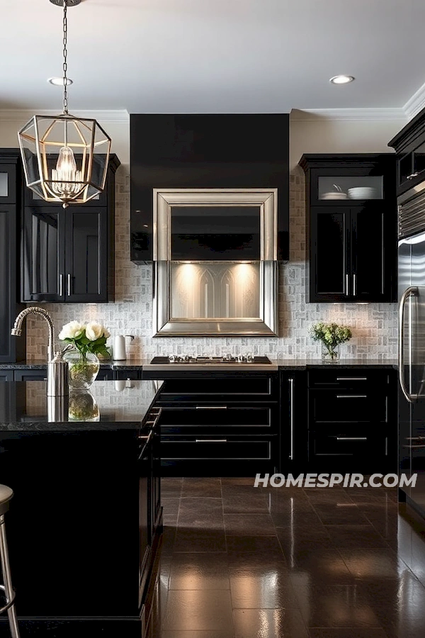 Geometric Light Fixtures in Art Deco Kitchen