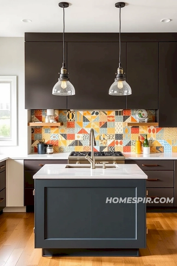 Geometric Pattern Backsplash in Modern Kitchen