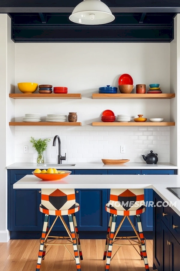 Geometric Stools in a Vibrant Studio Kitchen