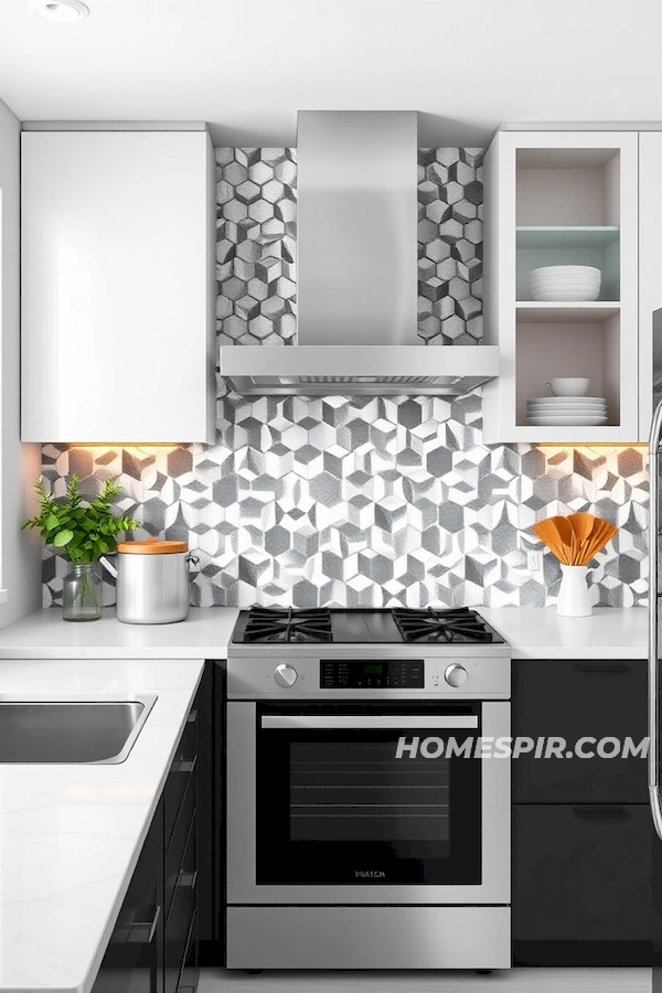 Geometric Tile Backsplash in Modern Kitchen