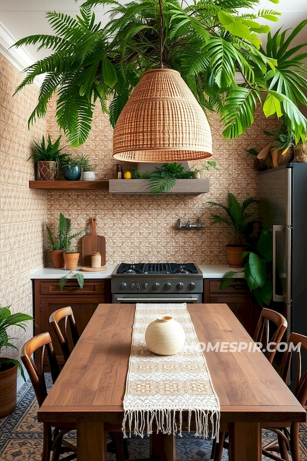 Geometric Tiles in Rustic Dining Space