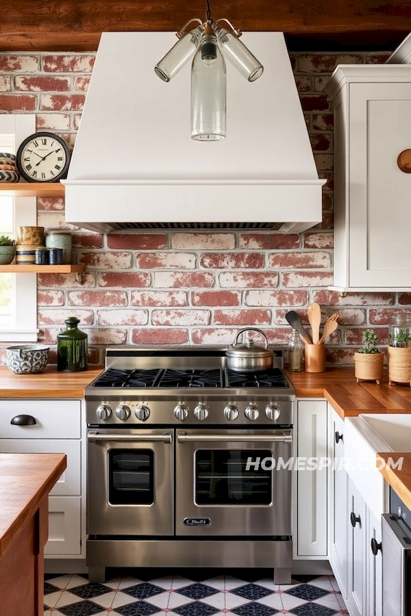 Glass Bottle Chandelier and Butcher Block Counters