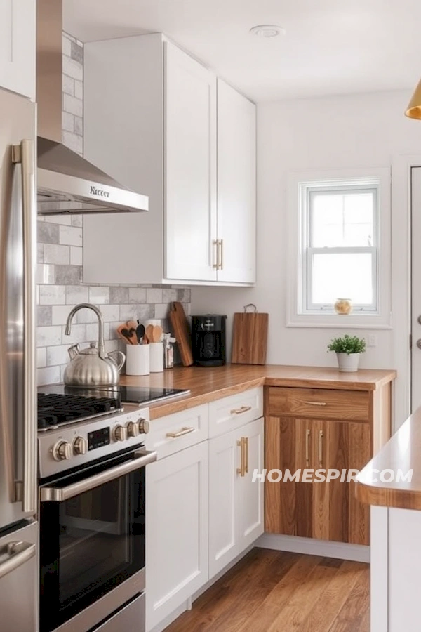 Glossy and Rustic Elements in Tiny Kitchen