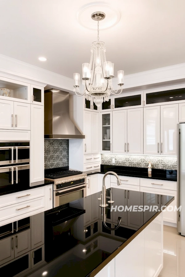 Glossy Black and White Art Deco Kitchen