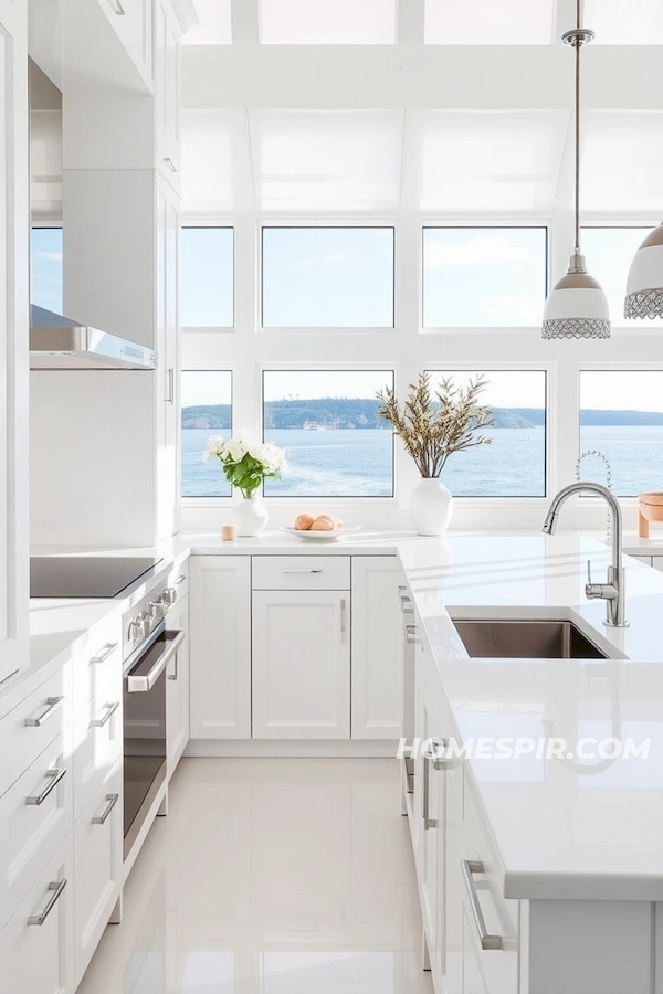 Glossy White Surfaces in Nautical Kitchen