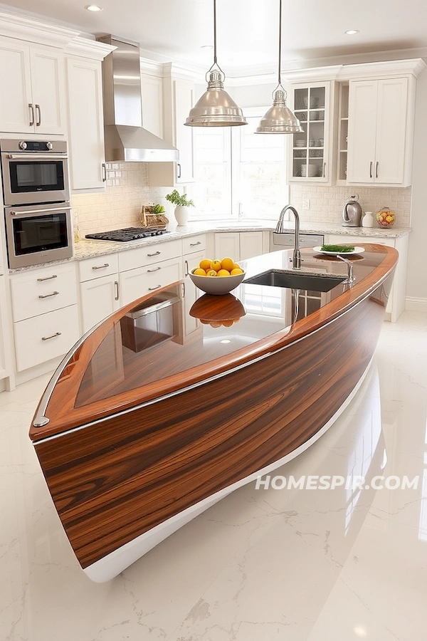 Glossy Wood Nautical Kitchen Island Centerpiece