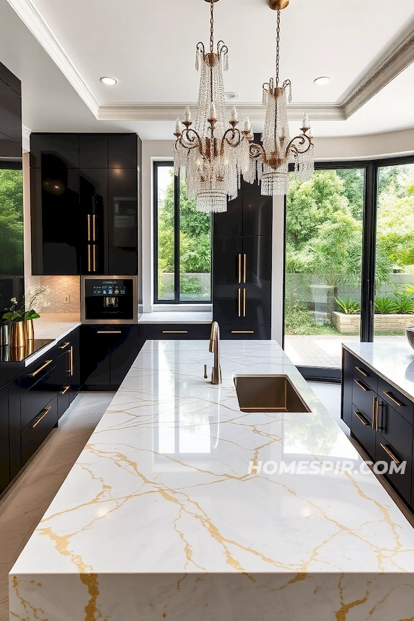 Gold Accented Marble Kitchen Design