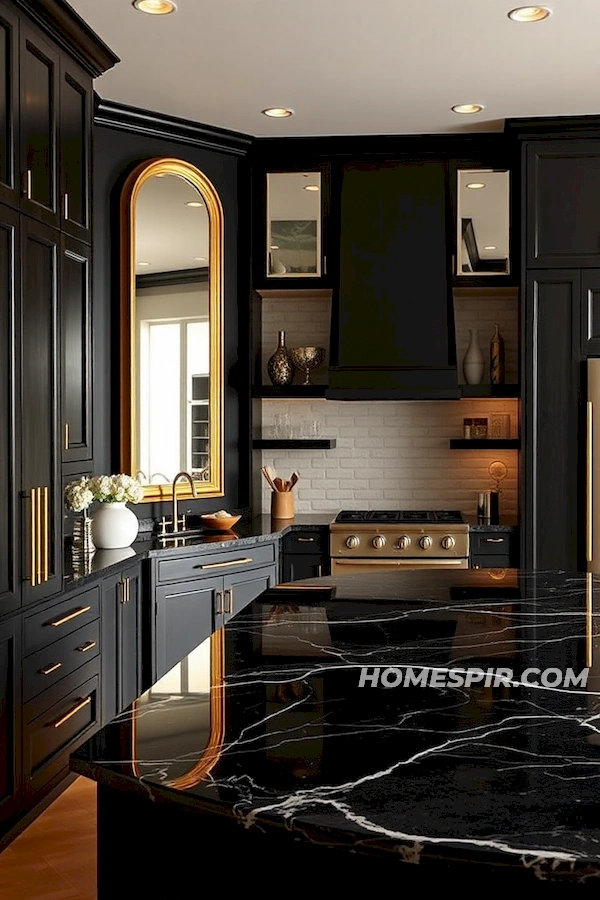 Gold Accents in Dark Mid-Century Kitchen