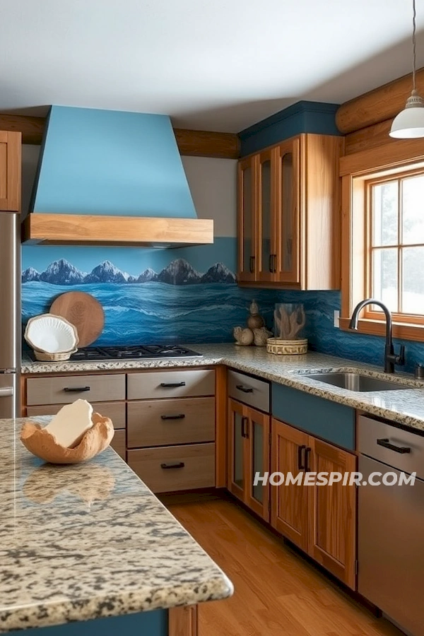 Gradient Blues Define Natural Log Home Kitchen