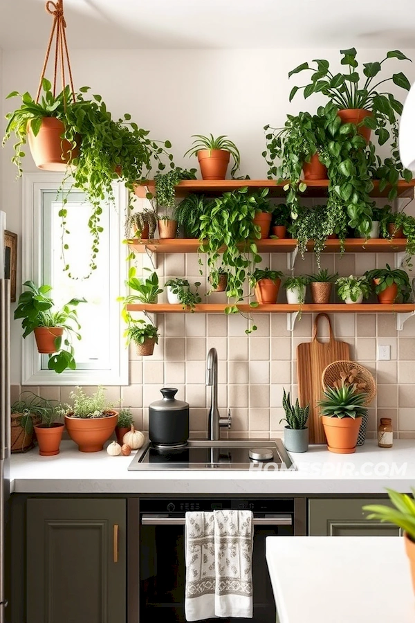 Green Plant Paradise in Pastel Boho Kitchen