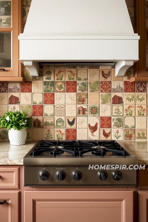 Hand-Painted Tiles in Rustic Backsplash