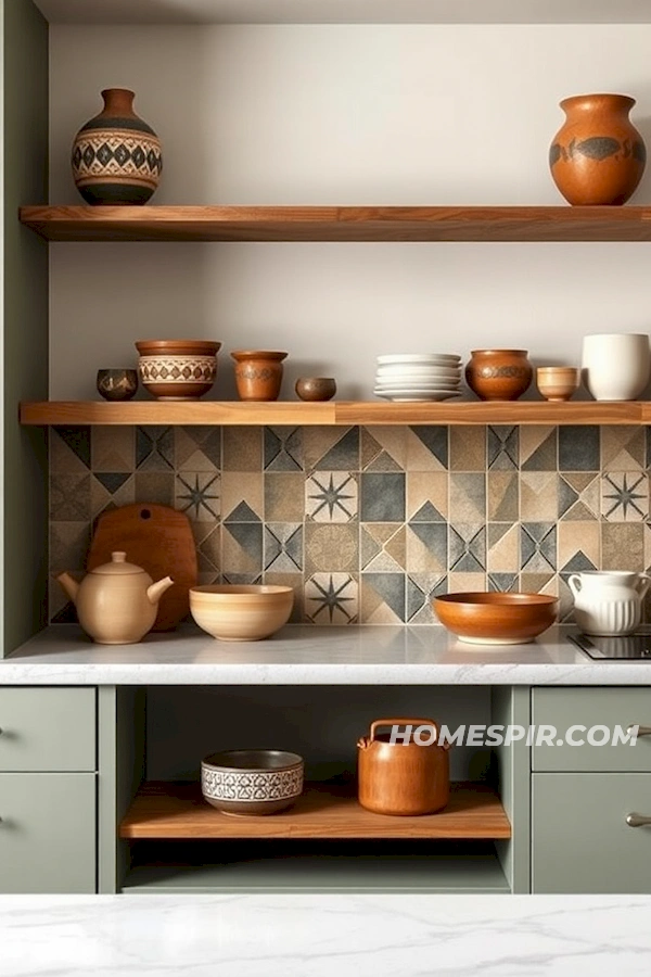 Handcrafted Ceramics in Mid-Century Kitchen