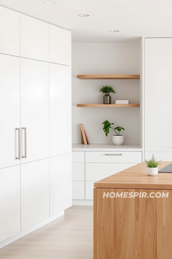 Handle-less White Cabinets in Minimalist Kitchen