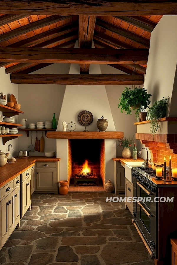 Hanging Herb Garden in Rustic French Kitchen