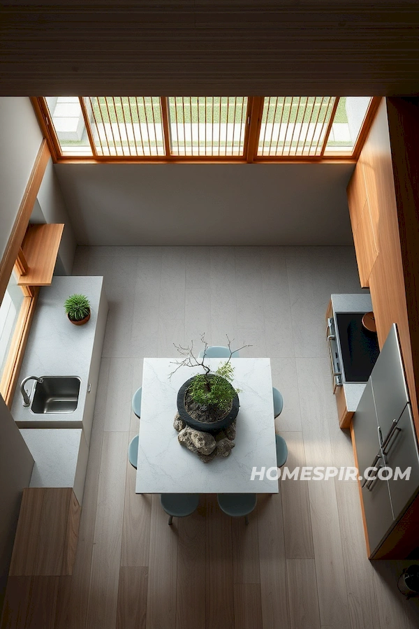 Harmonious Japanese Kitchen Overhead with Bamboo Features