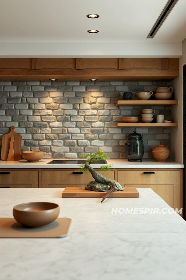 Harmonious Stone and Clay Accents in Kitchen