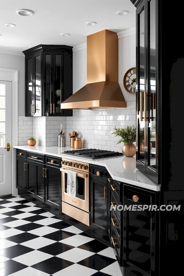 High-Gloss Cabinetry and Statement Range Hood