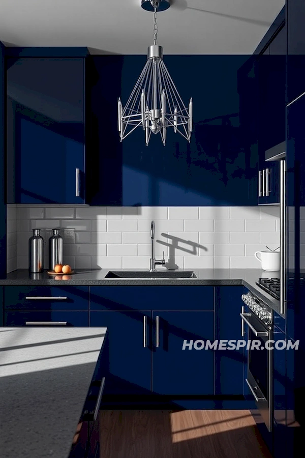 High-Gloss Cabinetry in Navy Kitchen Design