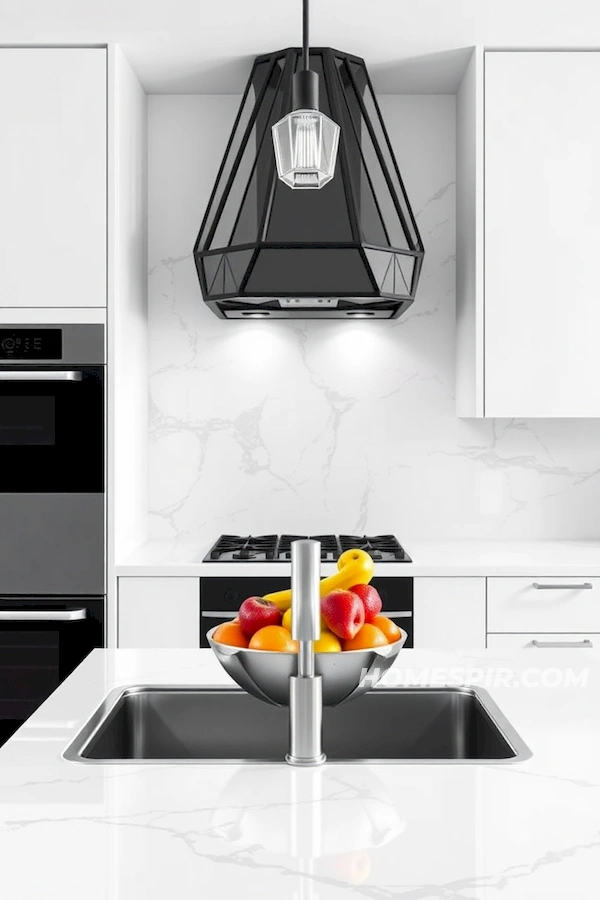 High-Gloss Cabinets in Black and White Minimalist Kitchen