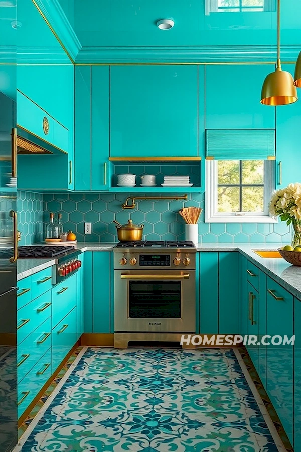 High Gloss Turquoise Kitchen Art Deco Style