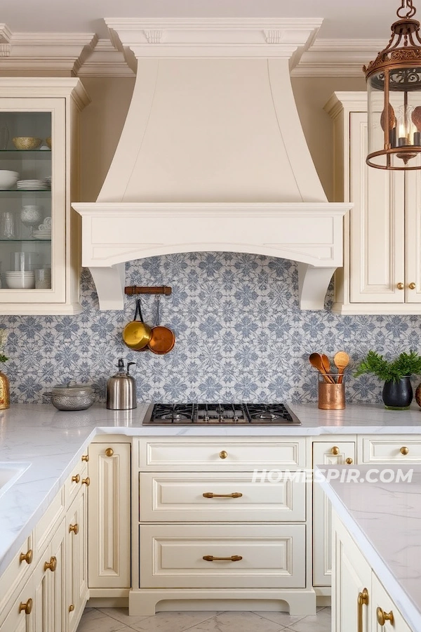 Intricate Tiled French Kitchen with Marble