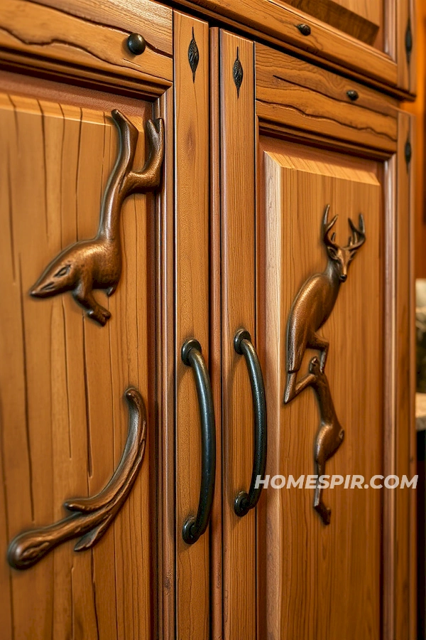 Intricate Wildlife Carvings on Cabinet Doors