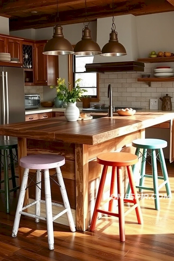 Inviting Kitchen with Mismatched Stools