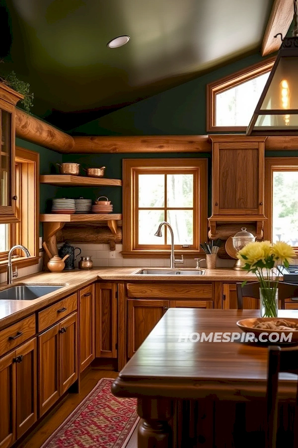 Inviting Log Kitchen with Oak Cabinets