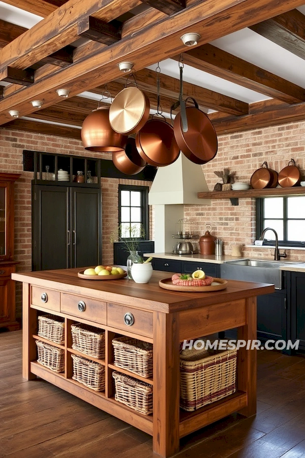 Inviting Rustic Kitchen with Basket Storage