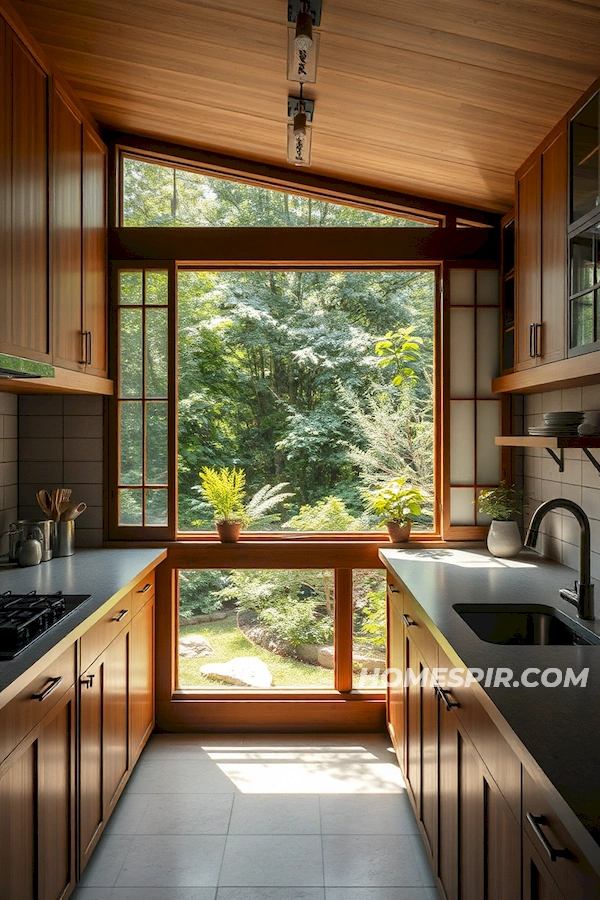 Japanese Kitchen with Picture Window to Nature