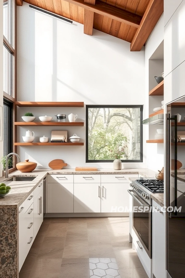 Large Windows with Walnut Shelves