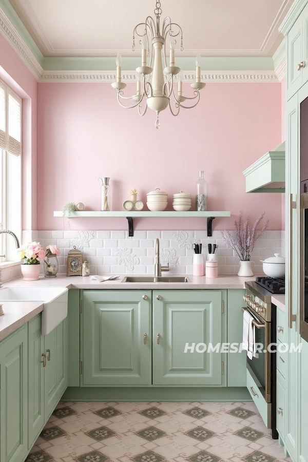 Lavender and White Ornaments in French Kitchen