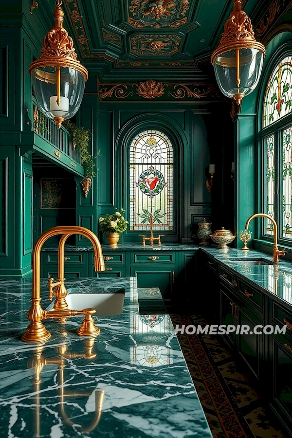 Lavish Art Deco Kitchen with Stained Glass