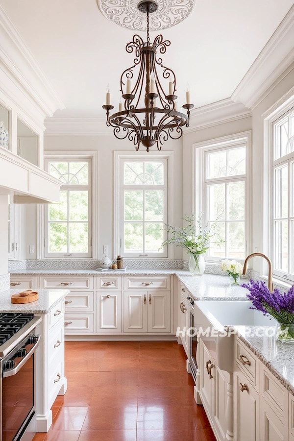 Lavish Provence Kitchen with Grand Chandelier