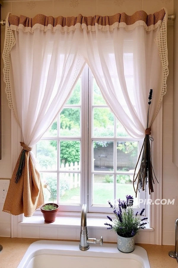 Layered Curtain Textures in Shabby Chic Kitchen