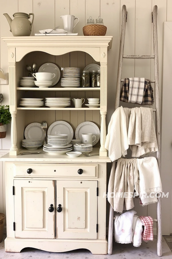 Layered Texture with Antique Hutch in Shabby Chic