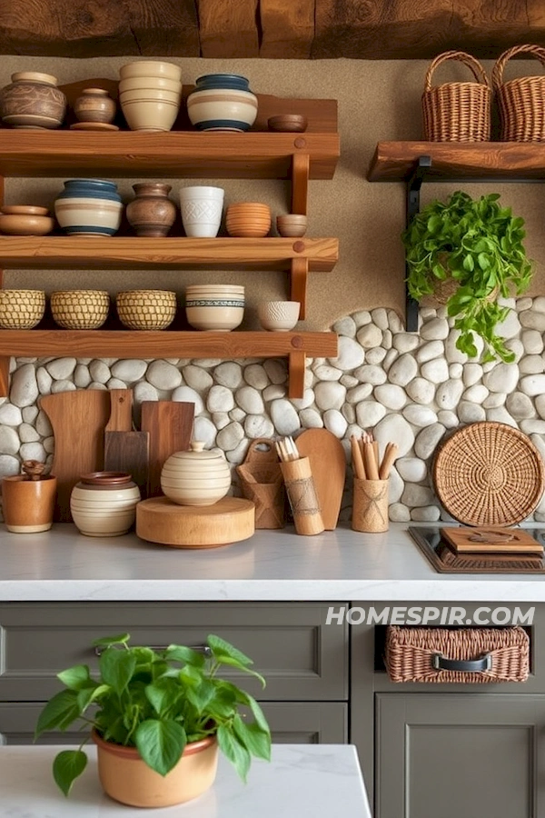 Leafy Greens and Rustic Decor in Log Home Kitchen