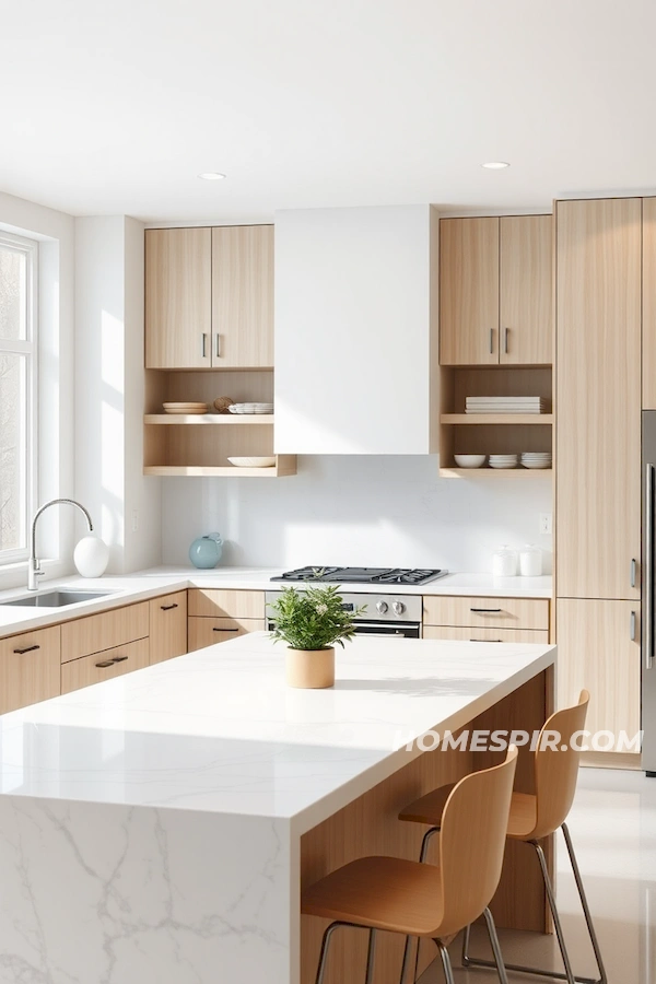 Light Wood and Marble Minimalist Zen Kitchen