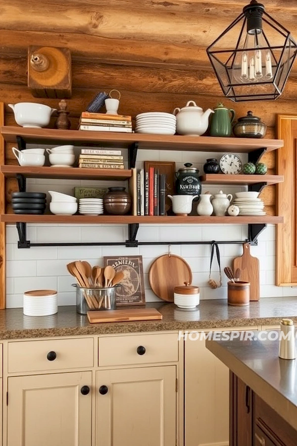 Log Cabin Kitchen with Open Shelves