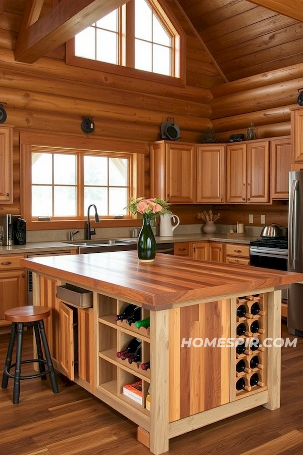 Log Home Kitchen with Functional Island