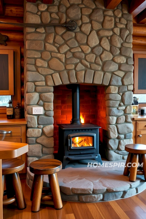 Log Kitchen with Rustic Hearth Ambiance