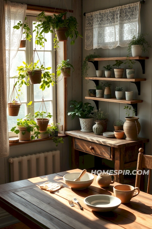 Lush Indoor Garden Elements in Shabby Chic Kitchen